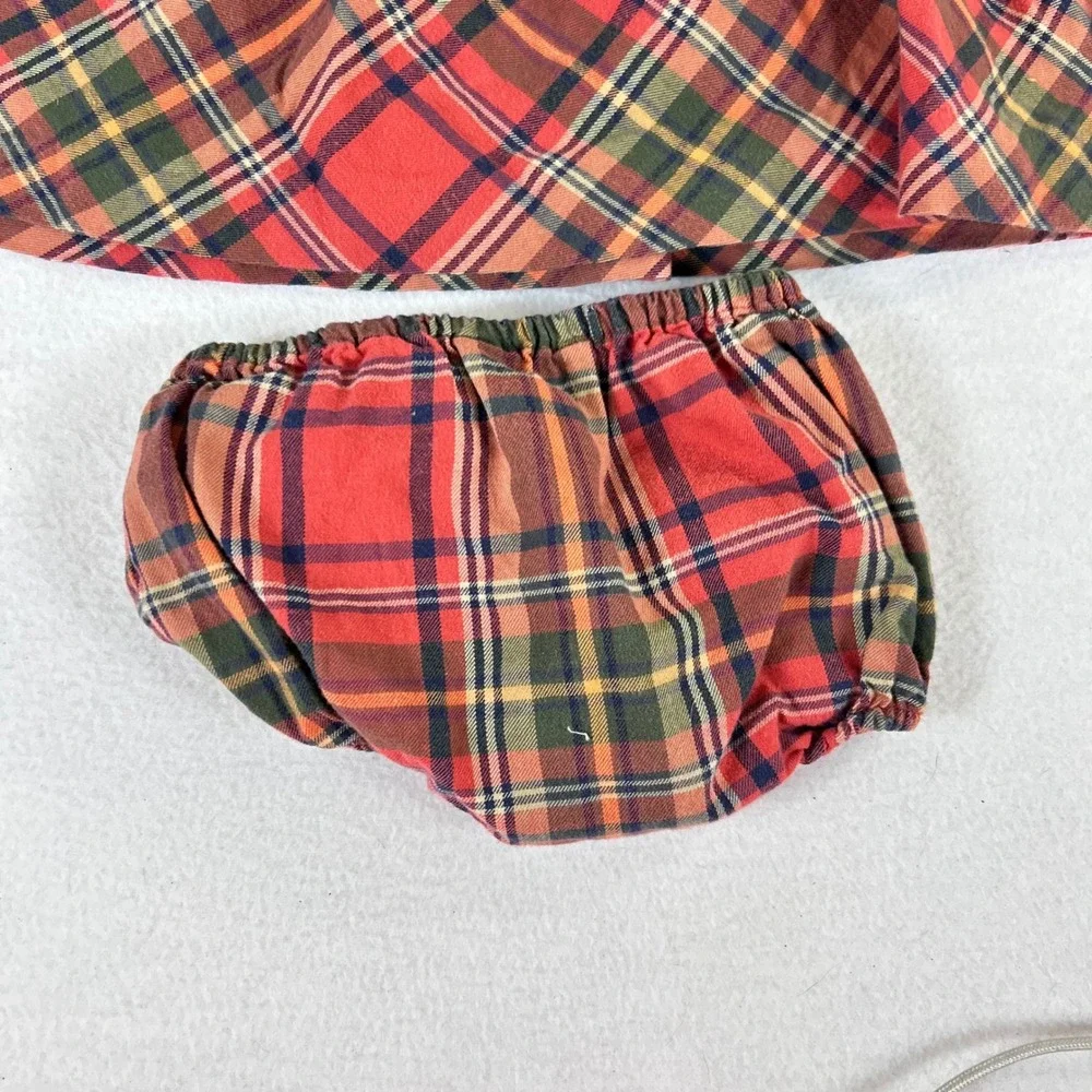 Ralph Lauren Baby Girls Red Plaid Flannel Dress and Bloomers Set 9M Holiday